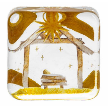 Nativity Glass Pocket Charm on Backer Card-O Holy Night