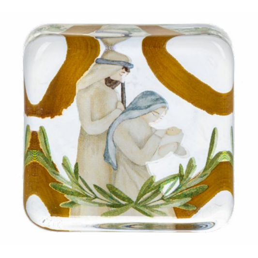 Nativity Glass Pocket Charm on Backer Card - For Unto Us A Child is Born