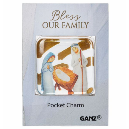 Nativity Glass Pocket Charm on Backer Card-Bless Our Family