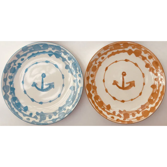 Nautical Stoneware Plate with Anchor-Assorted Colors, sold seperately