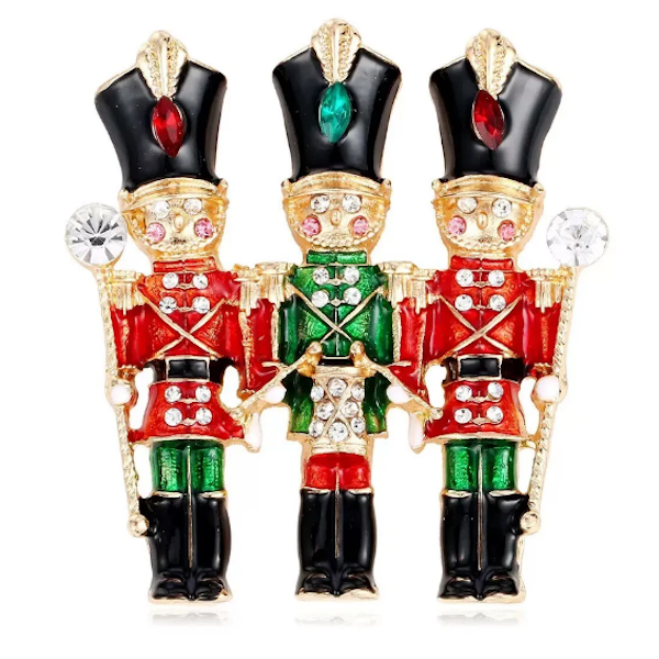 Three Soldiers-Nutcracker Rhinestone Brooch