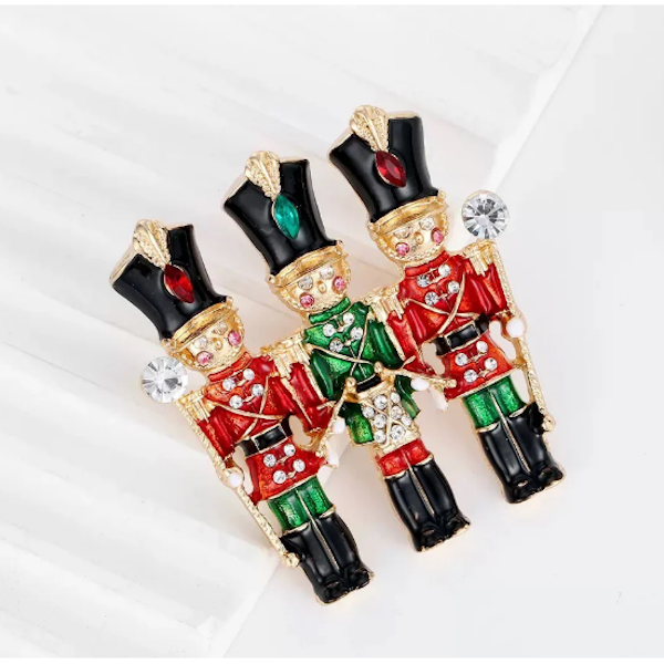 Three Soldiers-Nutcracker Rhinestone Brooch