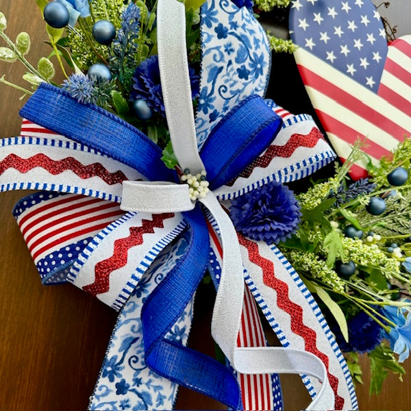 Patriotic Grapevine Wreath with Heart Attachment-Handmade