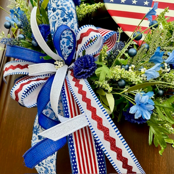 Patriotic Grapevine Wreath with Heart Attachment-Handmade