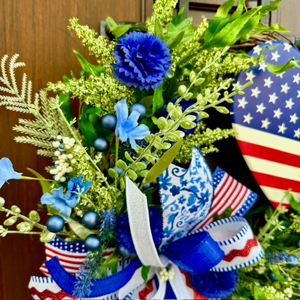 Patriotic Grapevine Wreath with Heart Attachment-Handmade