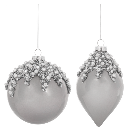 Pearl Encrusted Silver/Grey Ornament-Assorted, sold seperately