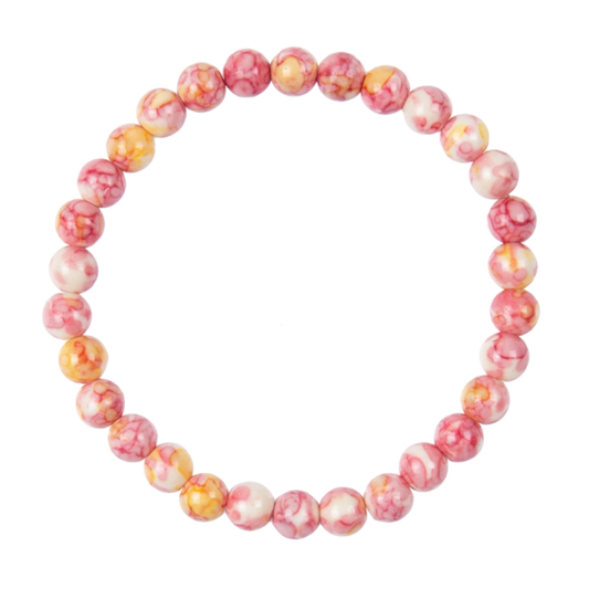 Pink Yellow Rain Beaded Stone Stretch Bracelet