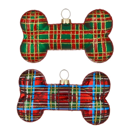 Plaid Dog Bone Ornament-Assorted Colors, sold seperately