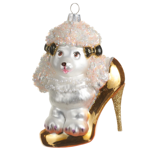 Poodle with High Heel Shoe Ornament