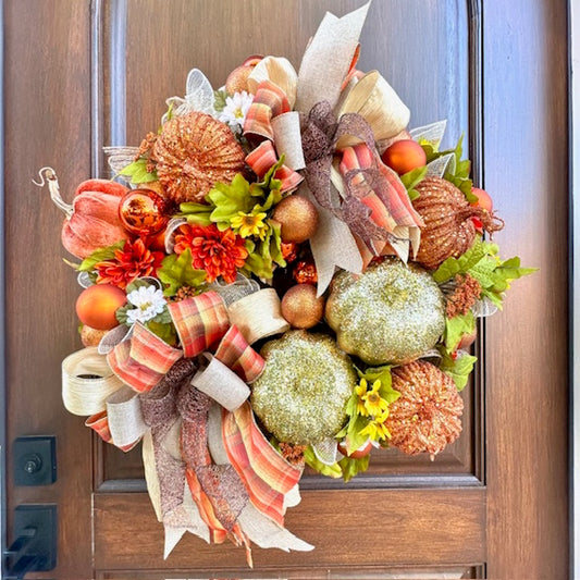 Fall Pumpkin Wreath, Handmade-Custom