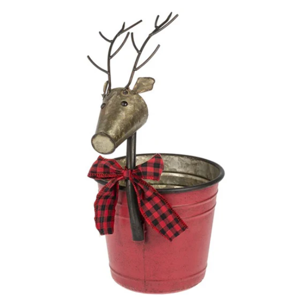 Red Reindeer Planter Bucket