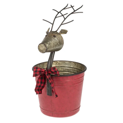 Red Reindeer Planter Bucket