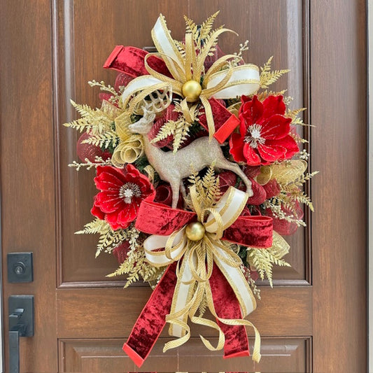 Reindeer Burgundy Bliss Wreath-Custom Design, Handmade