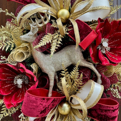 Reindeer Burgundy Bliss Wreath-Custom Design, Handmade