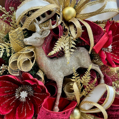 Reindeer Burgundy Bliss Wreath-Custom Design, Handmade