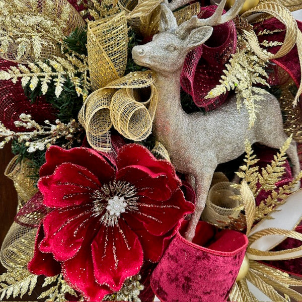 Reindeer Burgundy Bliss Wreath-Custom Design, Handmade
