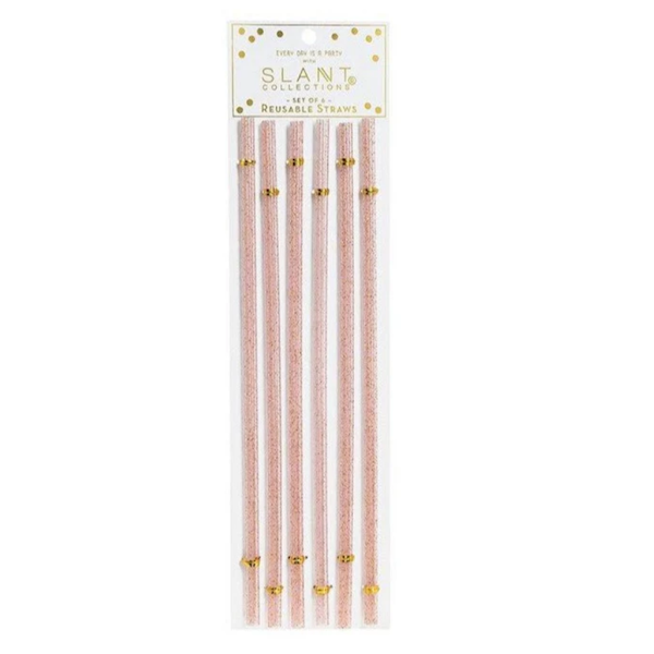 Reuseable Straws-Pink Glitter, Set of 6