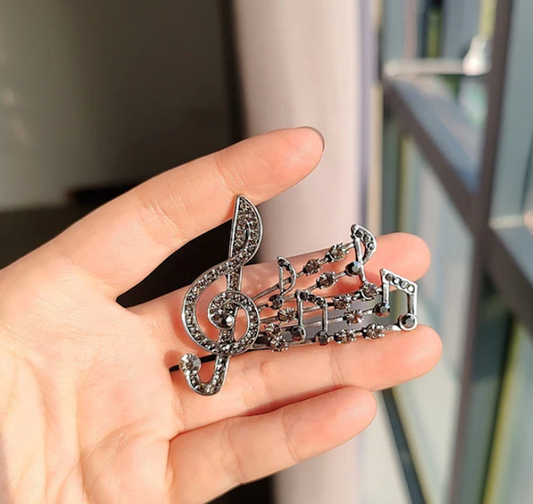 Rhinestone Music Note Brooch Pin