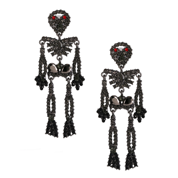 Rhinestone Skeleton Earrings-Black