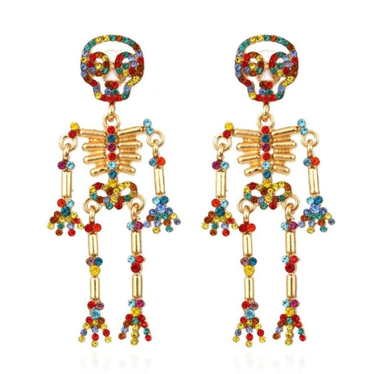 Rhinestone Skeleton Earrings, Multicolor