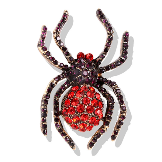 Spider Rhinestone Brooch-Red and Black