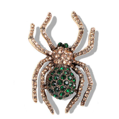 Rhinestone Spider Brooch-Brown and Green