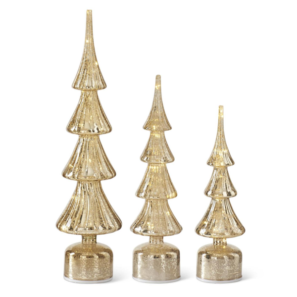 Rotating Gold Mercury Glass LED Trees w/Timers-Assorted Sizes, sold separately