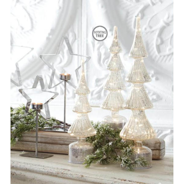 Rotating Silver Mercury Glass LED Trees w/Timers-Assorted Sizes, sold separately