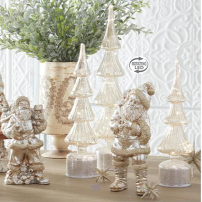 Rotating Silver Mercury Glass LED Trees w/Timers-Assorted Sizes, sold separately