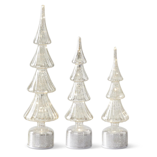 Rotating Silver Mercury Glass LED Trees w/Timers-Assorted Sizes, sold separately