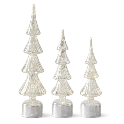 Rotating Silver Mercury Glass LED Trees w/Timers-Assorted Sizes, sold separately