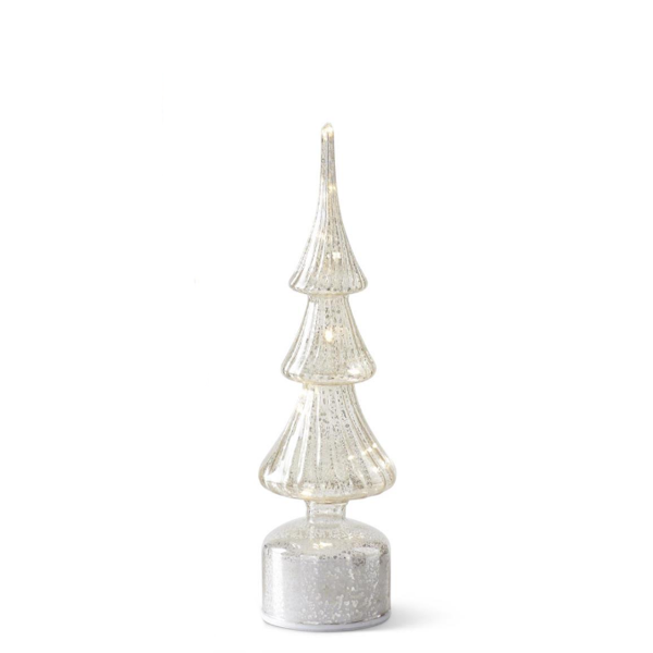 Rotating Silver Mercury Glass LED Trees w/Timers-Assorted Sizes, sold separately
