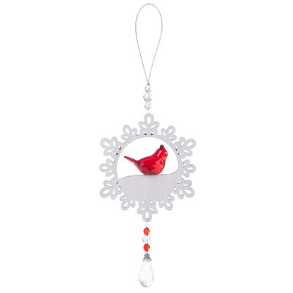 Rustic Snowflake Cardinal Ornament-Crystal Expressions