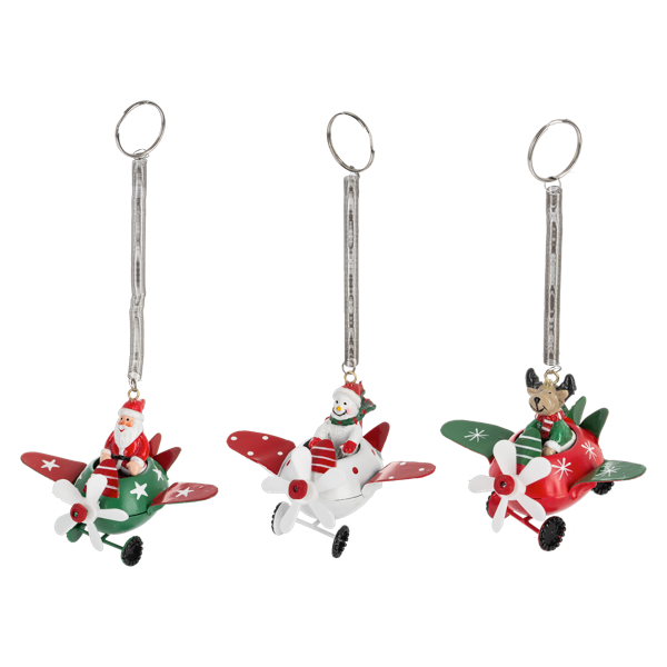 Santa, Snowman or Reindeer in Airplane Ornament-Assorted, each sold separately