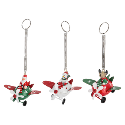 Santa, Snowman or Reindeer in Airplane Ornament-Assorted, each sold separately