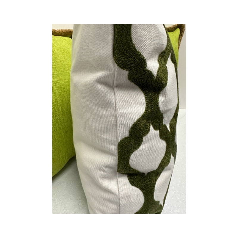 Grass Green Crewel Work Pillow