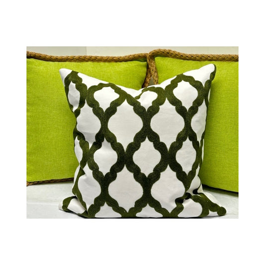 Grass Green Crewel Work Pillow