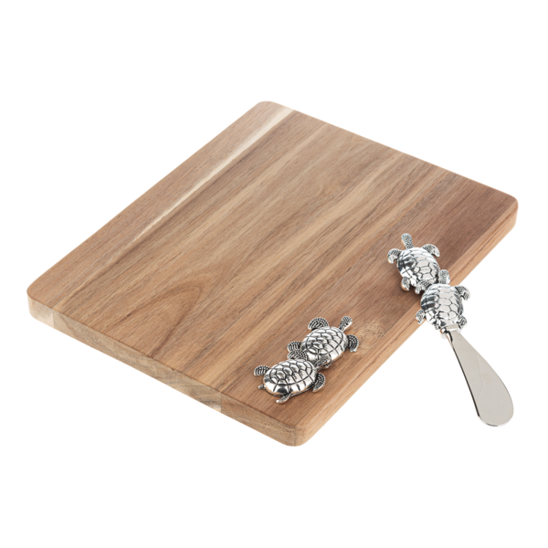 Silver Sea Turtles Wood Cutting Board and Spreader Gift Set