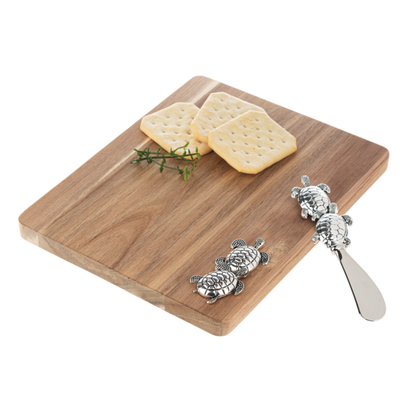 Silver Sea Turtles Wood Cutting Board and Spreader Gift Set