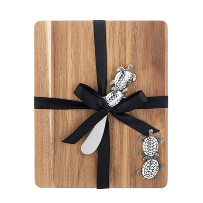 Silver Sea Turtles Wood Cutting Board and Spreader Gift Set