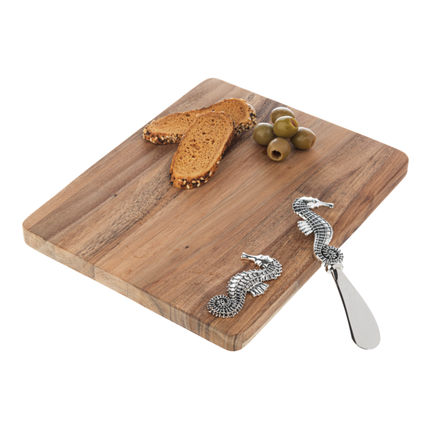 Silver Seahorse Cutting Board and Spreader Gift Set