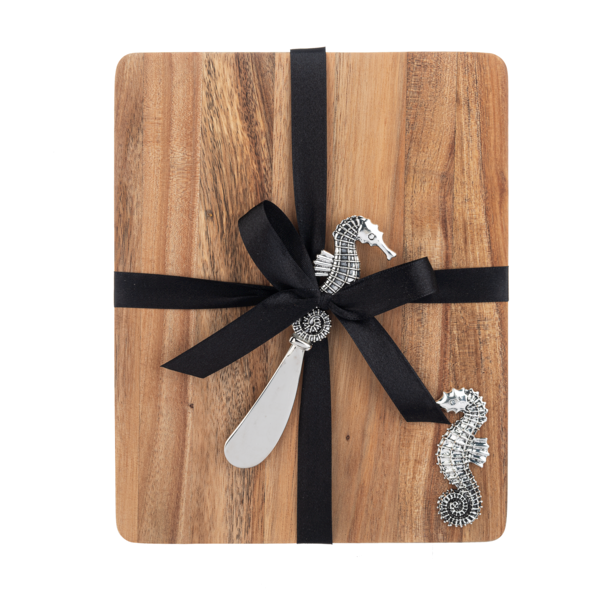 Silver Seahorse Cutting Board and Spreader Gift Set