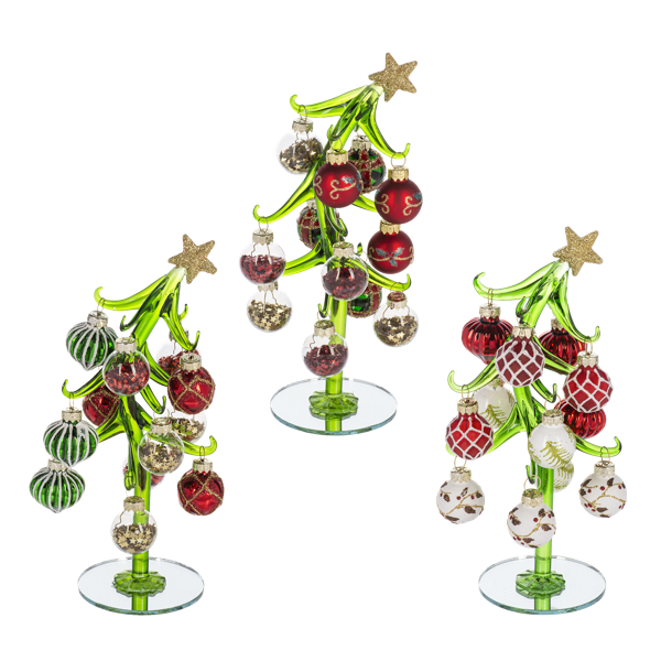 Slanted Glass Christmas Tree with Ornaments-Assorted, each sold separately