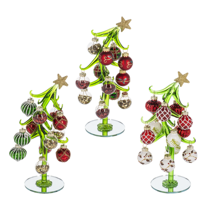 Slanted Glass Christmas Tree with Ornaments-Assorted, each sold separately