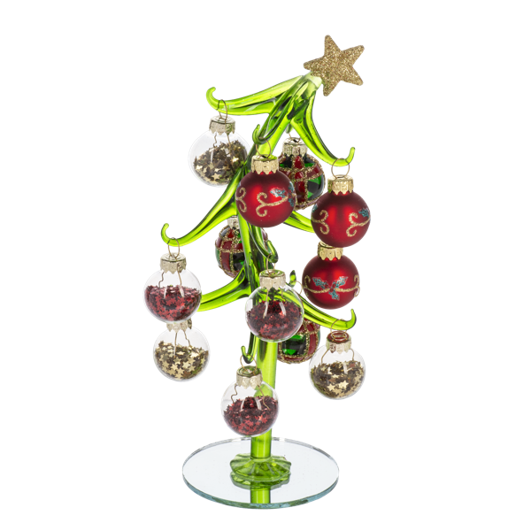Slanted Glass Christmas Tree with Ornaments-Assorted, each sold separately
