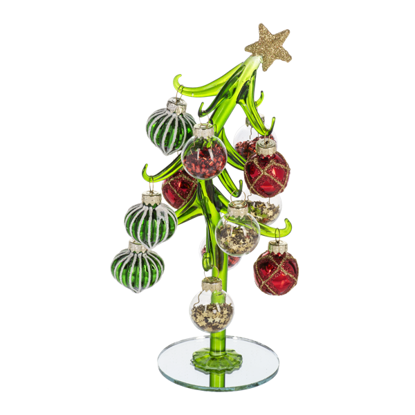 Slanted Glass Christmas Tree with Ornaments-Assorted, each sold separately
