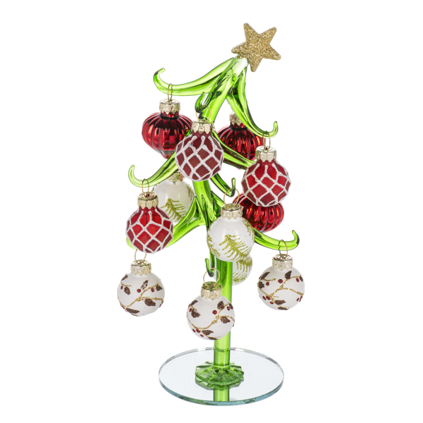 Slanted Glass Christmas Tree with Ornaments-Assorted, each sold separately