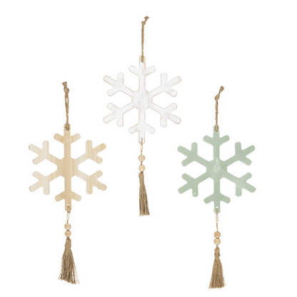 Snowflake with Wood Beads and Tassel Ornament