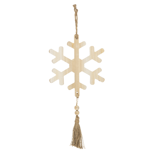 Snowflake with Wood Beads and Tassel Ornament