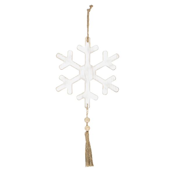 Snowflake with Wood Beads and Tassel Ornament